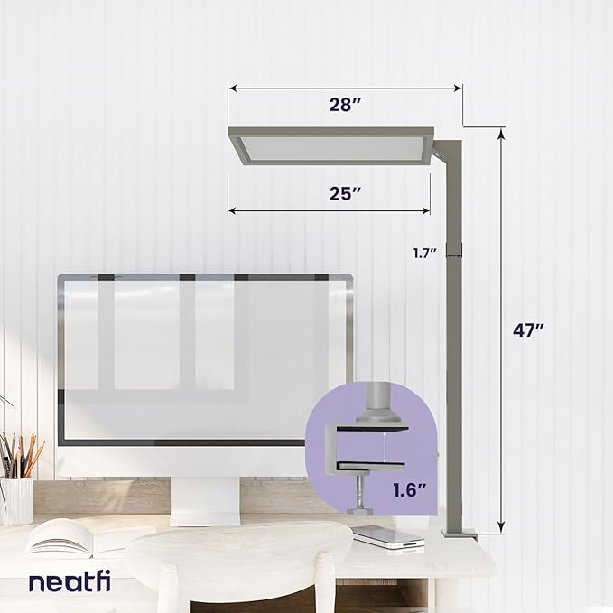 Neatfi 7000 High-Lumens Premium LED Desk Lamp - Touch Controlled, Clamp-on, UltraBright, 4000K Color Temperature, 70W Dimmable Light, Adjustable Head for Home Office and Study (25 Inches, Gray)