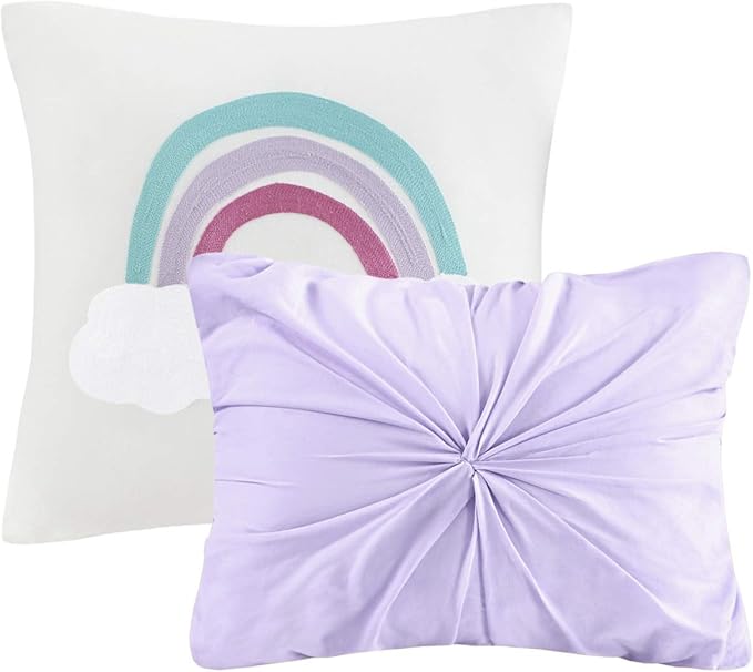 Callie Cotton Jacquard Weave Colorful Pom Pom Kids Comforter sets, Down Alternative Shabby Chic All Season Girls Bedding, Bedroom Decor, Twin/Twin XL, Lavender 4 Piece