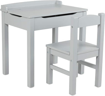Melissa & Doug Wooden Lift-Top Desk & Chair - Gray , Grey - Toddler And Kids , For Ages 3+ With Self-Containted Storage And Chair Set