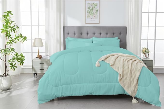 3 Piece Solid Color All Season Bedding Comforter Set Microfiber Soft Lightweight Bedding Set for Kids Teens Adults Room Decor with 1 Comforter and 2 Pillowcases Queen