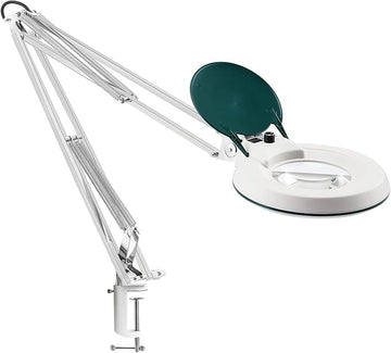 Magnifying Lamp with Clamp,Dimmable 10X Magnifier lamp, 5 Inches Magnifier Glass, Adjustable Stainless Steel Lamp Arm for Reading,Craft,Knitting (Green Cover)