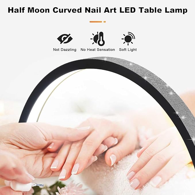 Half Moon Nail Desk Lamp, 48W Manicure LED Light for Nails, 3360 Lumen Stepless Dimming with Wire Controller, 3 Light Modes Nail Light for Desk, Arch Light for Nail Techs