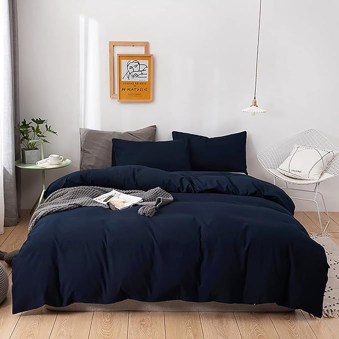 Solid Navy Comforter Set King Navy Blue Bedding Set Soft Pure Navy Blue Bedding Quilt Set Men Navy Blue Blanket Women Breathable Durable Bed Comforter Set Dark Navy Blue Bedding Set King