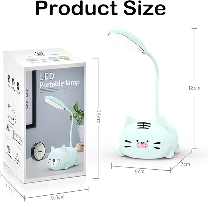 Kids Lamp, Cute LED Desk Lamp for Kids, Mini Animal Night Light, USB Rechargeable Flexible Cartoon Lamp Eye-Care Lighting for Bedroom (Tiger G, Green)