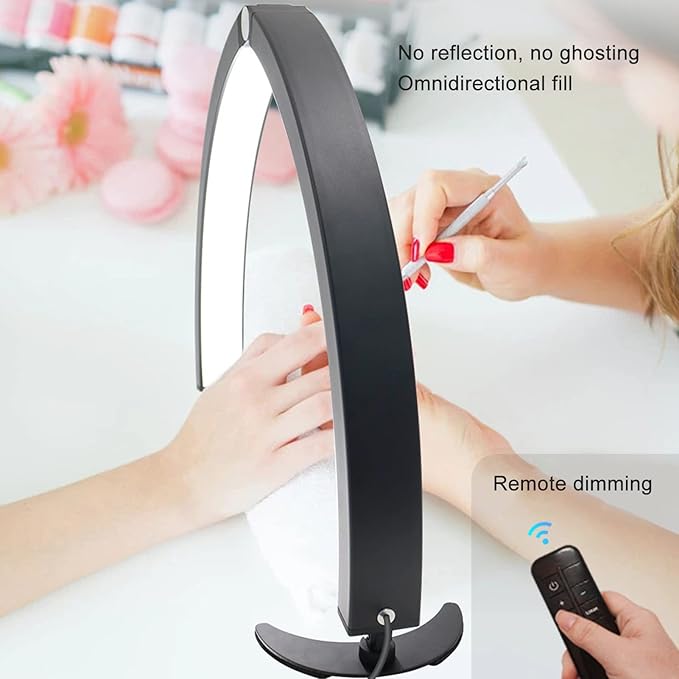 Pomya Half Moon Light for Nails, 28 Inch Foldable 3200K‑5600K Dimmable LED Half Moon Desk Lamp with Remote Control, 40W 2000LM Lighting Lamp for Beauty Lash Extension Manicure Tattoo