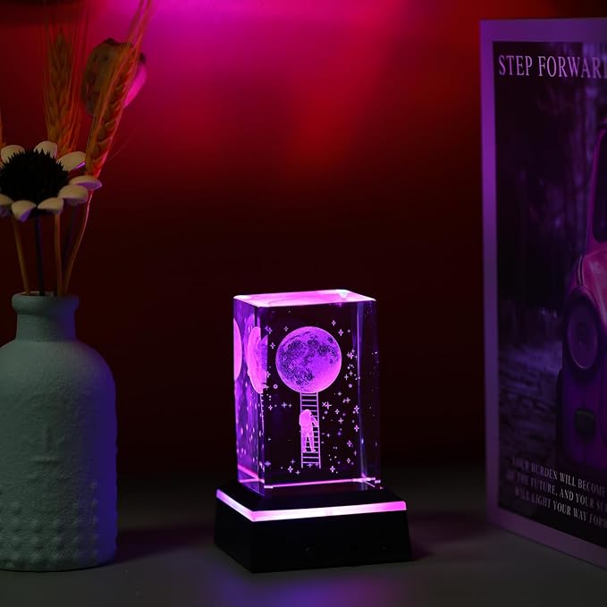 Glass Paperweight,K9 Crystal Cube with Changeable 7-Color Changing Lamp,Nice Birthday Gifts,Decent Ornament in Home and Office