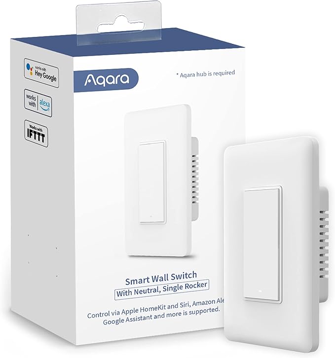 Aqara Smart Light Switch (with Neutral, Single Rocker), Requires AQARA HUB, Zigbee Switch, Remote Control and Set Timer for Home Automation, Compatible with Alexa, Apple HomeKit, Google Assistant
