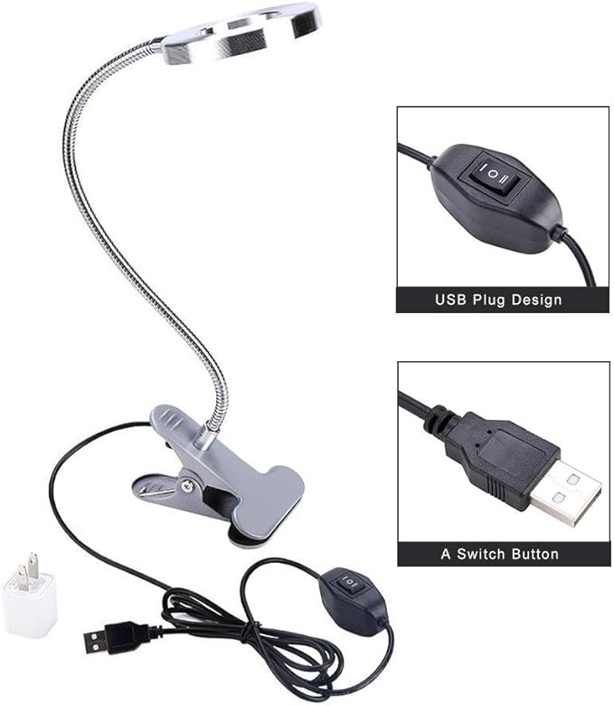 ZJchao Clip on Light, Makeup LED Lights USB Cosmetic Lamp Eyebrow Lip Beauty Salon Desktop Led Lights with Clip Reading Desk Light Book Light for Desk Bed Headboard Makeup