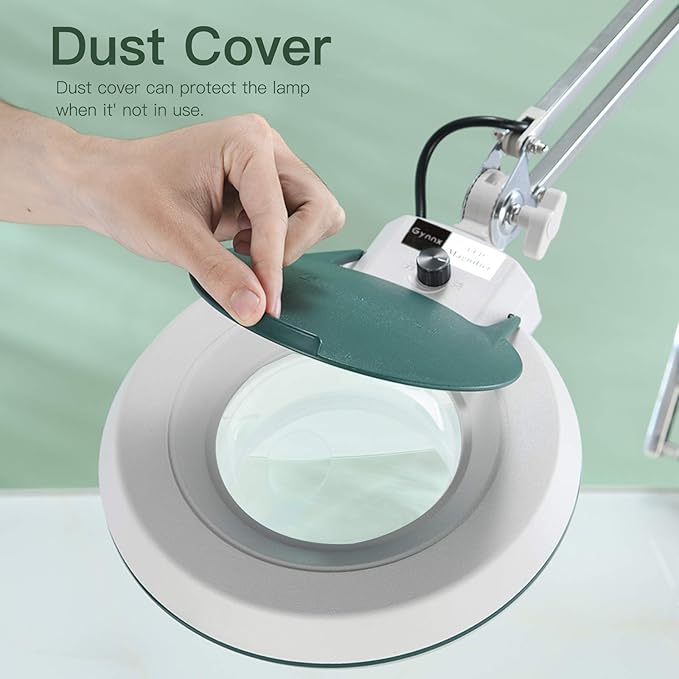 Magnifying Lamp with Clamp,Dimmable 10X Magnifier lamp, 5 Inches Magnifier Glass, Adjustable Stainless Steel Lamp Arm for Reading,Craft,Knitting (Green Cover)