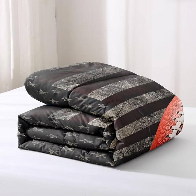 American Football Comforter Set for Boys Teens,Kids Sports Bedding Set Queen Size,USA Flag Football Printed Bedroom Sets with 2 Matching Pillow Shams