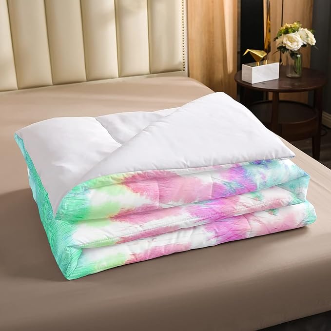Erosebridal Kids Tie Dye Comforter Set, Bohemian Psychedelic Duvet Sets Queen Size for Girls Boys Teens Women Bedroom, Boho Gypsy Spiral Bedding Set Watercolor Trippy Duvet Insert, Pink Teal Blue