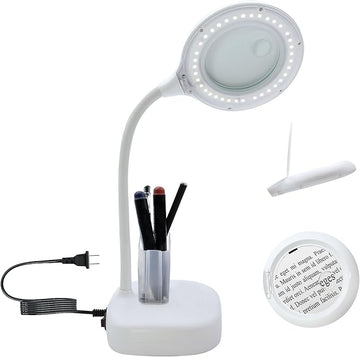 5X Magnifying Glass Lamp, 2-in-1 Magnifier Light, 36 Beads Desk Lighted and 10X Magnifiers Lamps Flexible Gooseneck Stand LED Desk Magnifiers Glass with Light Hands Free for Craft Reading