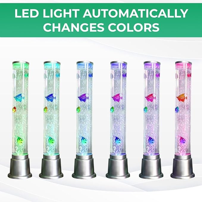 Shop LC Electric Fake Fish Tank Aquarium Lamp with 6 LED Glowing Colors Changing Lights and Sensory Bubble Tube Lamp - Artificial Fish Tank with Moving Fish - Night Light Sensory Lamp Birthday Gifts