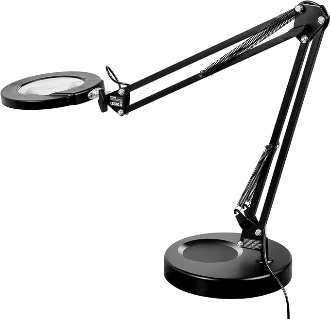VEVOR 5X Magnifying Glass with Light and Stand, 【Upgraded】 5 Color Modes Stepless Dimmable, 4.3" Glass Lens Magnifier Desk lamp, 2-in-1 Magnifying Light and Stand for Crafts, Reading, Close Work