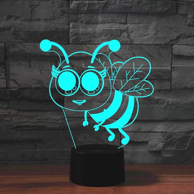 Hardworking Bee Kids Night Lights Bedroom Decor Lamp 7 Colors Change 3D Night Light Kids Optical Illusion Lamps Kids Lamp As a Gift Ideas for Students