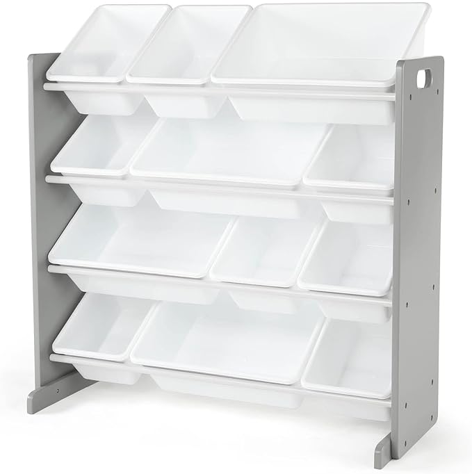 Humble Crew, Grey/White Kids Toy Organizer with 12 Storage Bins, Toddler