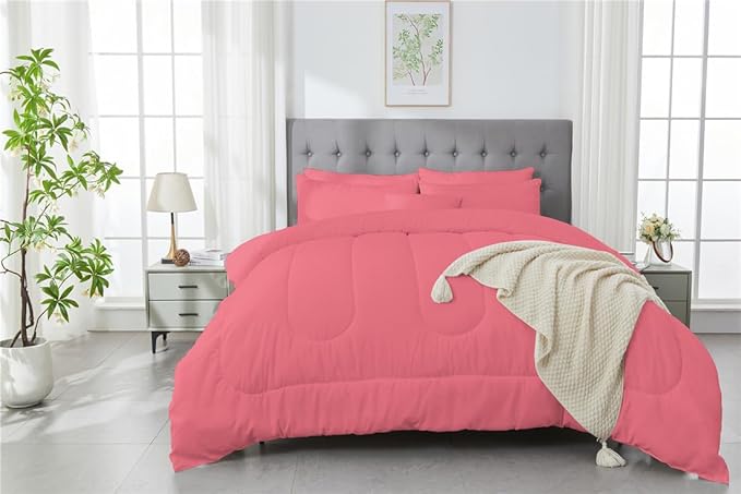 3 Piece Solid Color All Season Bedding Comforter Set Microfiber Soft Lightweight Bedding Set for Kids Teens Adults Room Decor with 1 Comforter and 2 Pillowcases Queen