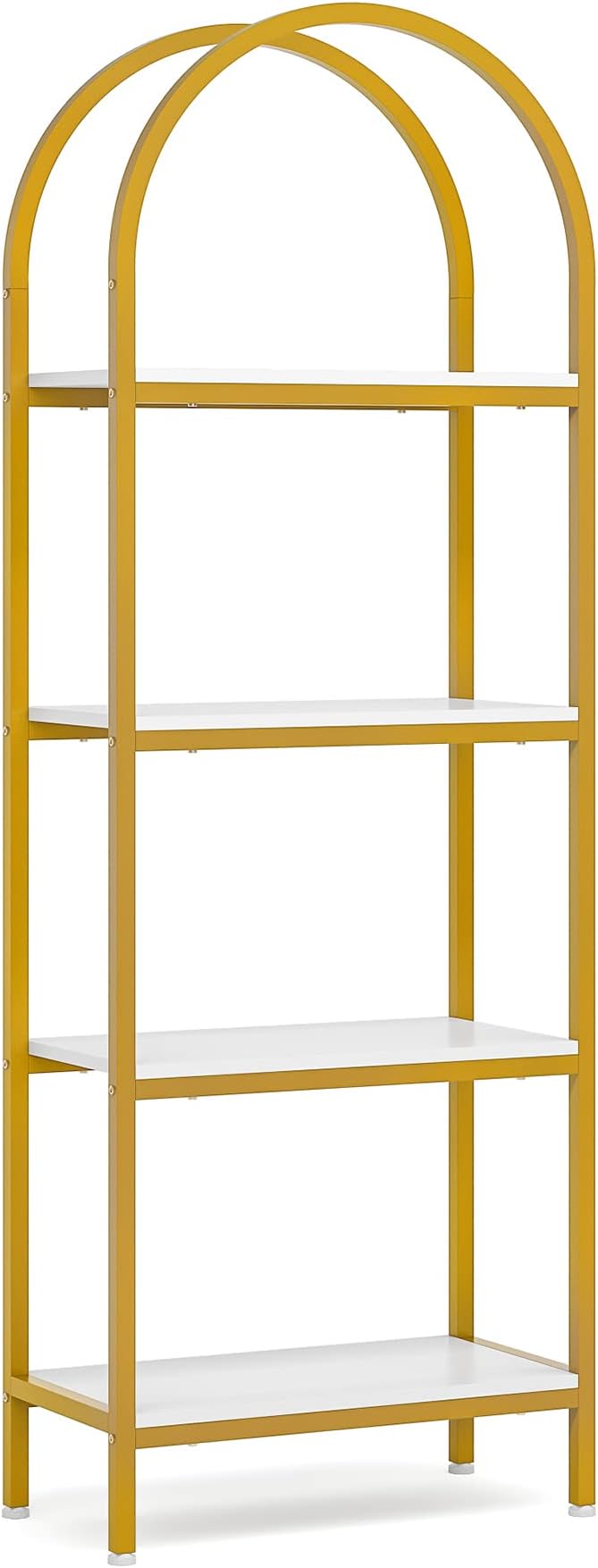 Tribesigns 4-Tier Open Bookshelf, 70.8" Modern Wood Bookcase Storage Shelves with Metal Frame, Freestanding Display Rack Tall Shelving Unit for Office, Bedroom, Living Room (White & Gold, 1PC)