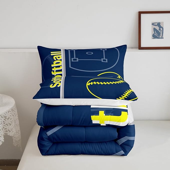 Feelyou Kids Softball Comforter Set King Size Sports Game Bedding Set for Boys Girls Teens Bedroom Decor Baseball Comforter Women Men Softball Gaming Duvet Set with 2 Pillow Case