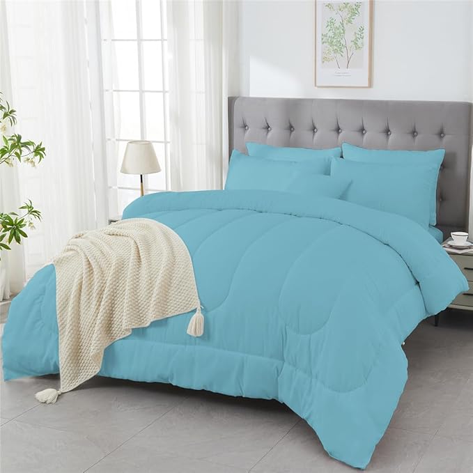 3 Piece Solid Color All Season Bedding Comforter Set Microfiber Soft Lightweight Bedding Set for Kids Teens Adults Room Decor with 1 Comforter and 2 Pillowcases King