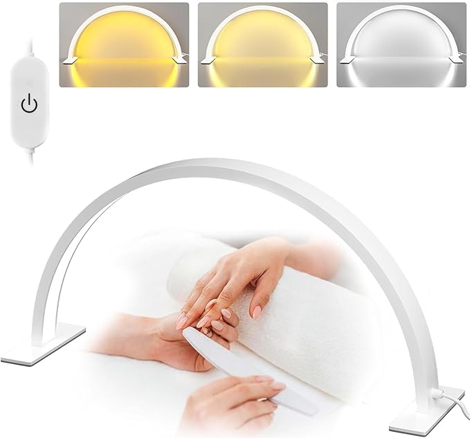 Half Moon Lamp for Naiil Desk 3000-6000k 50w LED Lash Lamp for Lash Extension Led Light for Nails tech, Stepless Dimming 3 Color Led Light for Nails Tech (White, 23IN)