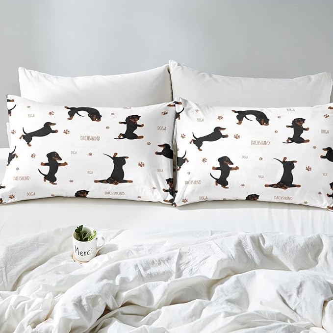 Sausage Dog Bedding Set Boys Dachshund Comforter Set for Kids Teens Ultra Soft Puppy Dog Comforter Kawaii Pet Brown Duvet Set Room Decor Full Size Quilt Set