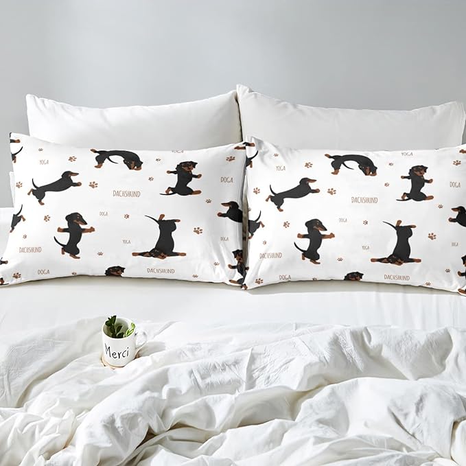 Feelyou Sausage Dog Bedding Set Boys Dachshund Comforter Set for Kids Teens Ultra Soft Puppy Dog Comforter Kawaii Pet Brown Duvet Set Room Decor Queen Size Quilt Set