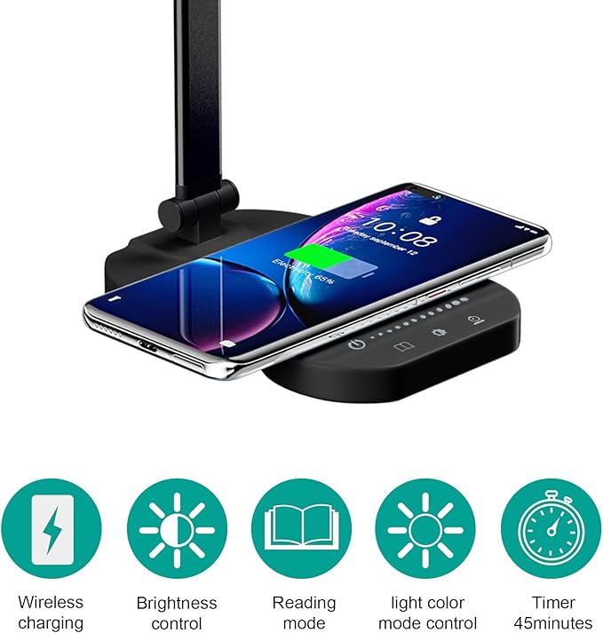 LED Desk Lamp, Dimmable Table Lamp for Reading,Lamp with USB Charging Port, 5 Lighting Modes, Sensitive Control, 45 Minutes Auto-Off Timer, Eye-Caring Lamp (Black)