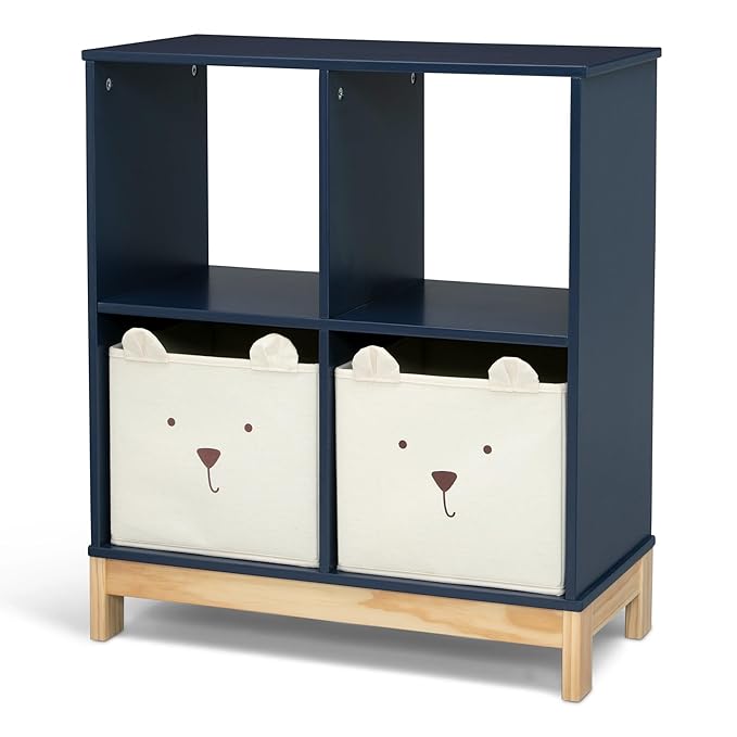 Delta Children babyGap Tate 4-in-1 Convertible Crib + Brannan Bear Bookcase with Bins + Brannan Bear Wall Shelf with 4 Hooks, Navy/Natural (Bundle)