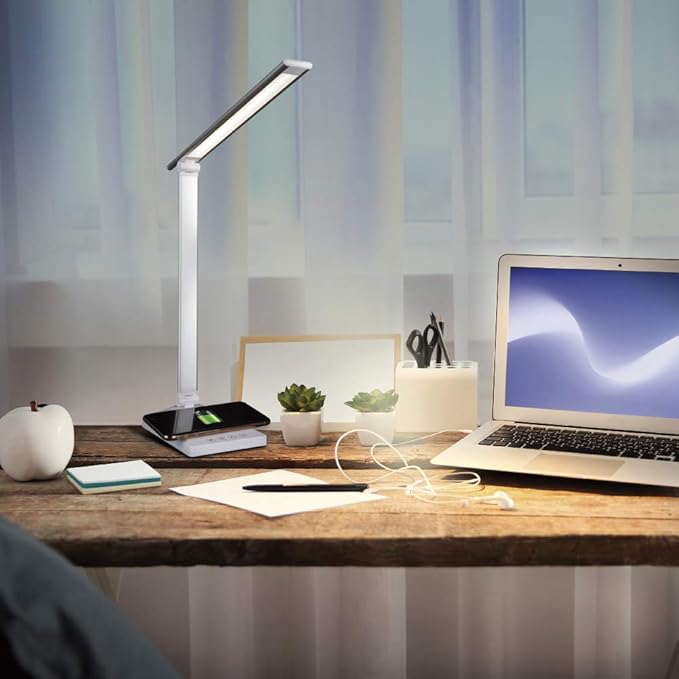 OttLite Entice LED Desk Lamp with Wireless Charging – Folds Down, Adjustable Arm & Shade, Touch Controls, 3 Color Temperatures, ClearSun LED, for Work, Study, Reading, Crafting