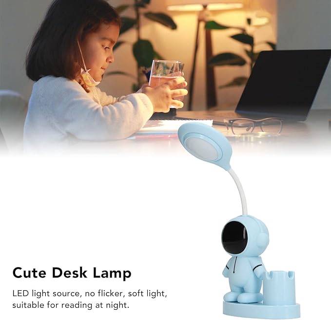 SUNGOOYUE Shape Small Desk Lamp, Rechargeable Desk Lamp with Pen Holder Sharpener Night Light for Dorm Bedroom (Blue)