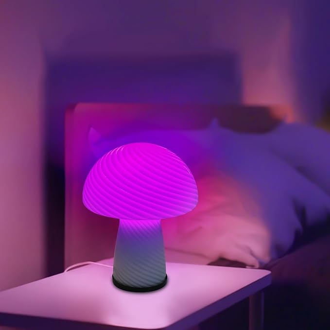 Mushroom lamp, Murano style retro design,Glass desk lamp with RGB 16 Color gradient dimmable LED bulbs, bedroom bedside bedside lamp, perfect home decoration.(LED Bulb Included)