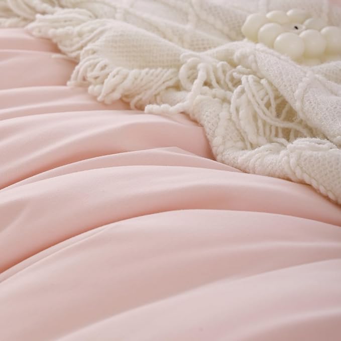 ROSGONIA California King Comforter Set Blush, 3pcs (1 Boho Light Pink Cal King Comforter & 2 Pillowcases), All Season Bedding Bedspread Blanket Quilts