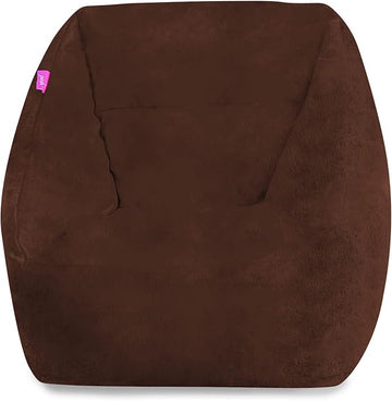 Posh Creations Structured Comfy Bean Bag Chair for Gaming, Reading, and Watching TV, Coronado Chair, Rabbit Fur - Brown