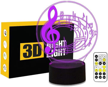 Music Note Shaped 3D Optical Illusion Lamp 7 Colors Change Timing Remote Control and Touch Button LED Table Desk Lamp for Home Bedroom Decoration