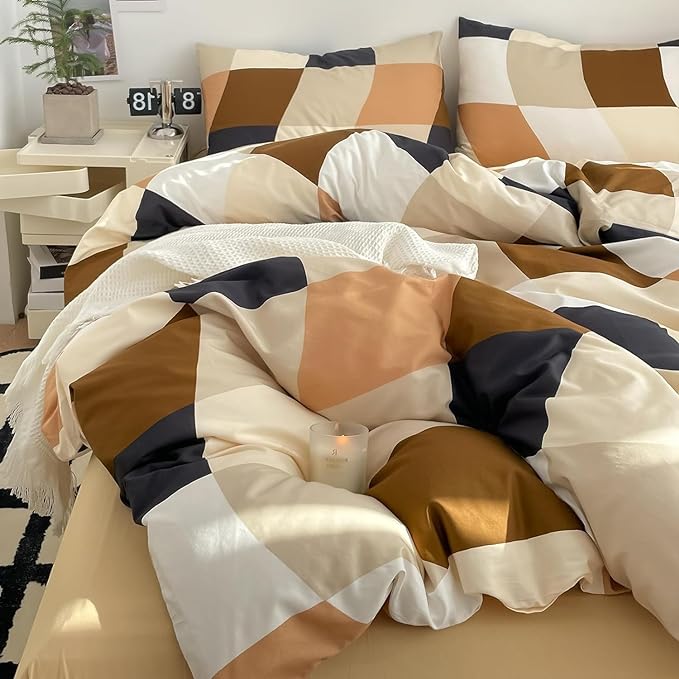 Checkerd Comforter Set California King Multicolored Grid Comforter Men Women Chic Checkered Bed Comforter White Black Plaid Buffalo Cal King Bedding Comforter All Season Hotel Quality Bed Set