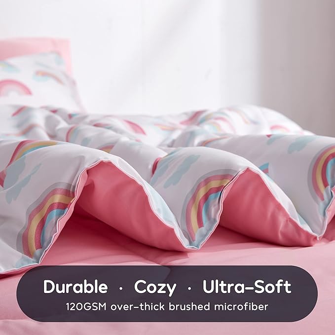 SLEEP ZONE Kids Rainbow Bedding Twin Comforter Set - Super Soft & Cute Printed 2-Piece Comforter Set All Seasons for Boys, Girls, Fade Resistant, Machine Washable, Rainbow