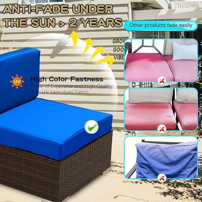 ClawsCover 6Pack Outdoor Seat and Back Cushions Replacement Covers Fit for 3 Pieces 3-Seater Wicker Rattan Patio Furniture Conversation Set Sectional Couch Chair,Royal Blue-Include Cover Only