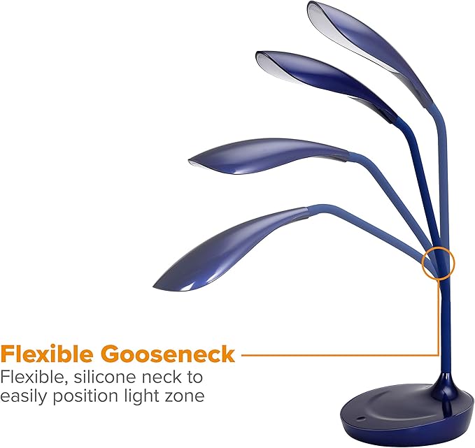 Bostitch Office KT-VLED1502-BLUE Gooseneck LED Desk Lamp with USB Charging Port, Dimmable, Navy Blue