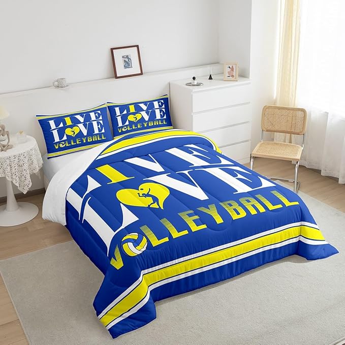 Feelyou Kids Volleyball Comforter Set Queen Size Sports Game Bedding Set for Boys Girls Teens Bedroom Decor Volleyball Player Comforter Women Men Sports Theme Duvet Set with 2 Pillow Case