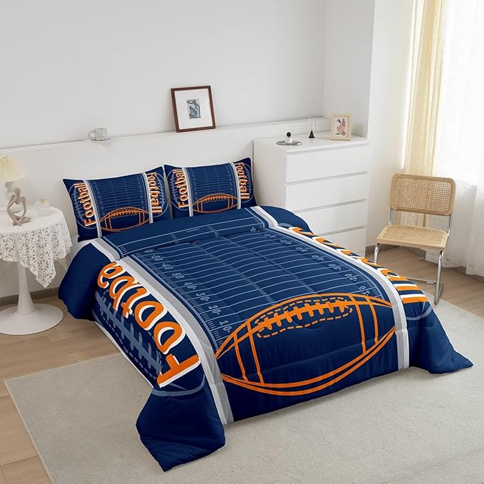 Feelyou Football Bedding Set King Size Sports Comforter Set for Kids Boys Girls Decor Soccer Ball Game Comforter Microfiber American Football Duvet Set Bedroom Quilt Set