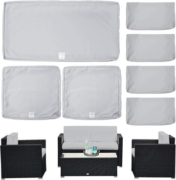 ClawsCover 7Pack Outdoor Seat and Back Cushions Replacement Covers Fits for 4-Seater 4Pieces Wicker Rattan Patio Conversation Set Sectional Couch Chair Furniture,Gray-Include Cover Only