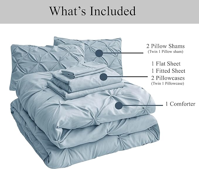 LANE LINEN King Size Comforter Set with Sheets, Complete 7 Piece King Comforter Set, Pintuck King Bedding Set, Soft King Size Bed in a Bag Set, Premium King Bed Set, Pillowcases & Shams - French Blue