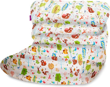Posh Creations Structured Comfy Bean Bag Chair for Gaming, Reading, and Watching TV, Laguna Lounger, Canvas - Forest Critters on White