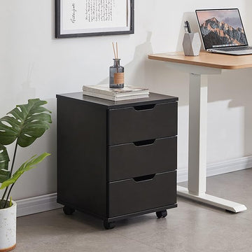 Farini 3-Drawer Vertical Filing Cabinet Rolling Wood Mobile File Cabinets Under Desk for Home Office with Casters (Black, Fully Assembled)