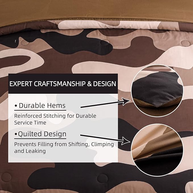 Meeting Story Camouflage Bedding Set, Colorful Pattern Style Queen Comforter Set, 3 PCS One Comforter and Two Pillowcases in One Bag, All Season Bedspread for Kids Teens Adults (Coffee, Full)