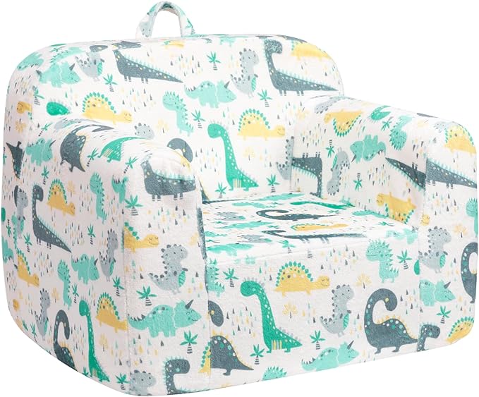 ALIMORDEN Kids Ultra-Soft Snuggle Foam Filled Chair, Single Cuddly Sofa for Boys and Girls, Dinosaur