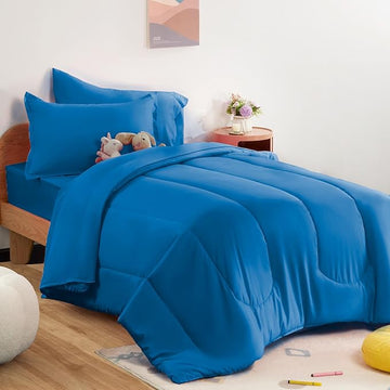 SLEEP ZONE Kids Bedding Comforter Set Full/Queen Size - Super Cute & Soft Kids Bedding 7 Pieces Set with Comforter, Sheet, Pillowcase & Sham (Blue)