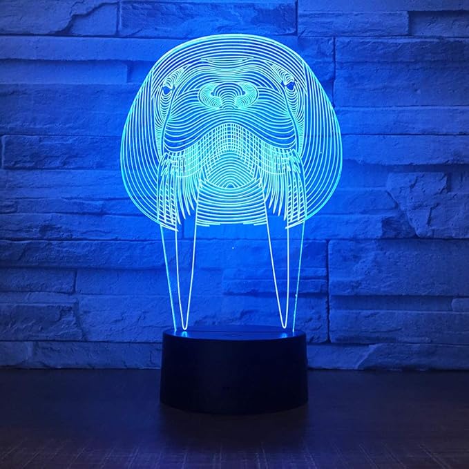 Animal Walrus Shape 3D Optical Illusion Lamp 7 Colors Change Timing Remote Control and Touch Button LED Night Light Gifts Toys