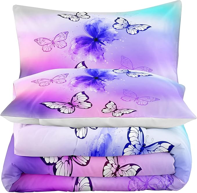 Tailor Shop Butterfly Comforter Set for Girls Kids Teens,Pink Butterfly Bedding Set King Size,Tie Dye Butterflies Comforter Set Butterfly Room Decor Set,with 1 Comforter and 2 Matching Pillowcase…